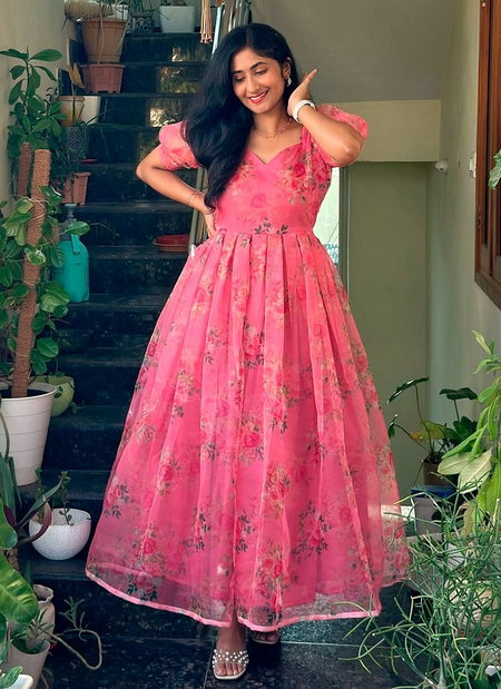 Sanam Organza Printed Long Western Dress Wholesalers In Delhi